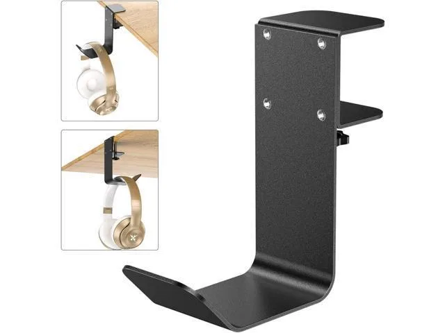 Black clamp-on hook with adjustable screw clamp and reversible hanger arm