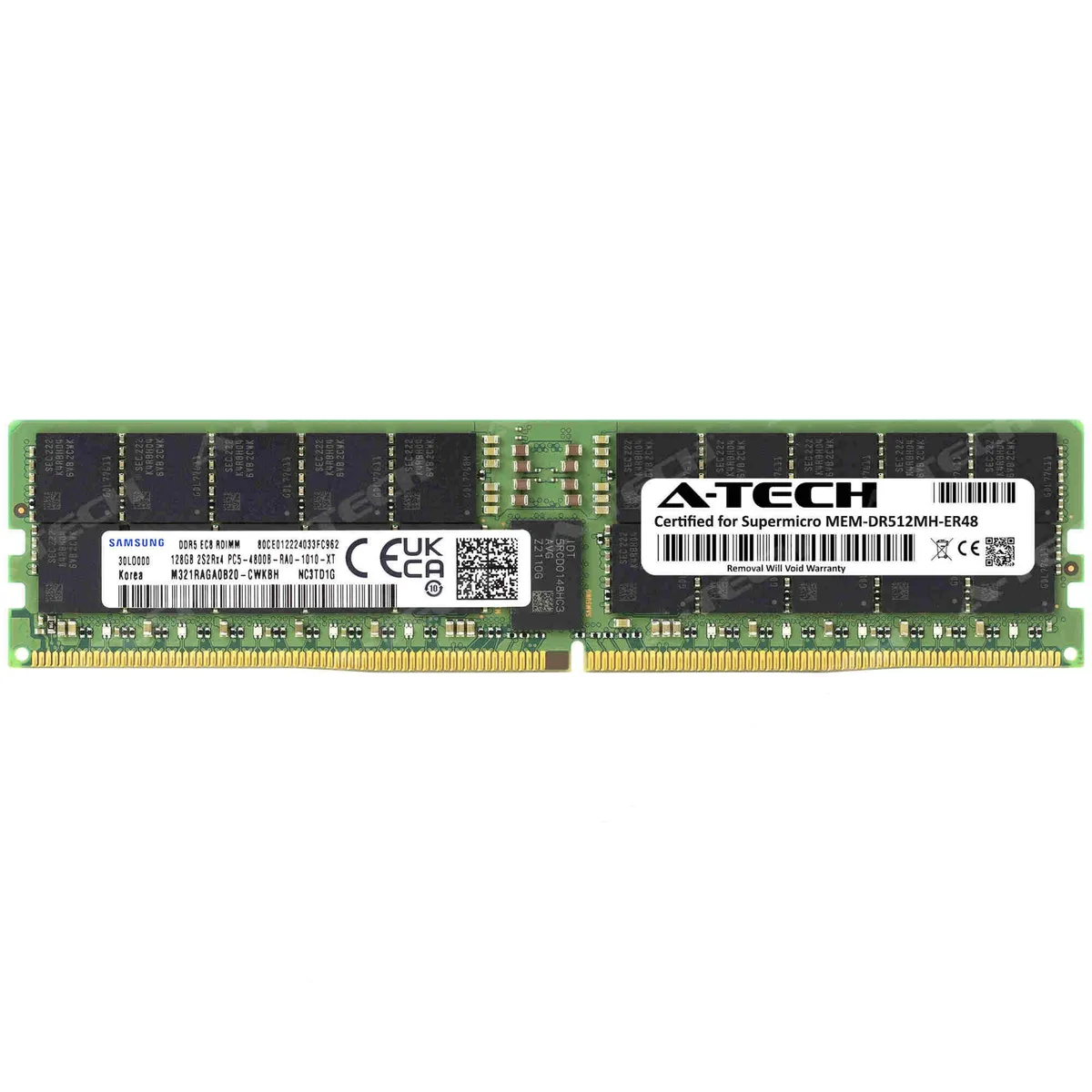 A-Tech A-Tech Supermicro Certified MEM-DR512MH-ER48 128GB DDR5 4800MHz CL40 1.1V ECC Registered 288-Pin Server RAM — product photo