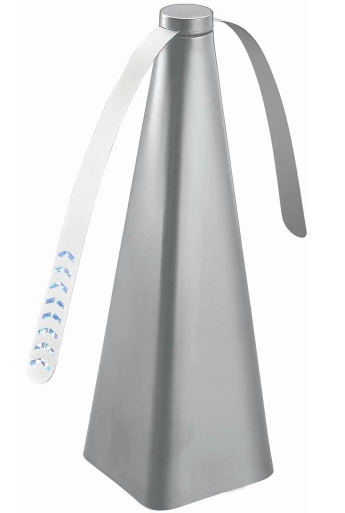 Silver battery-powered bug fan with holographic spinning blades