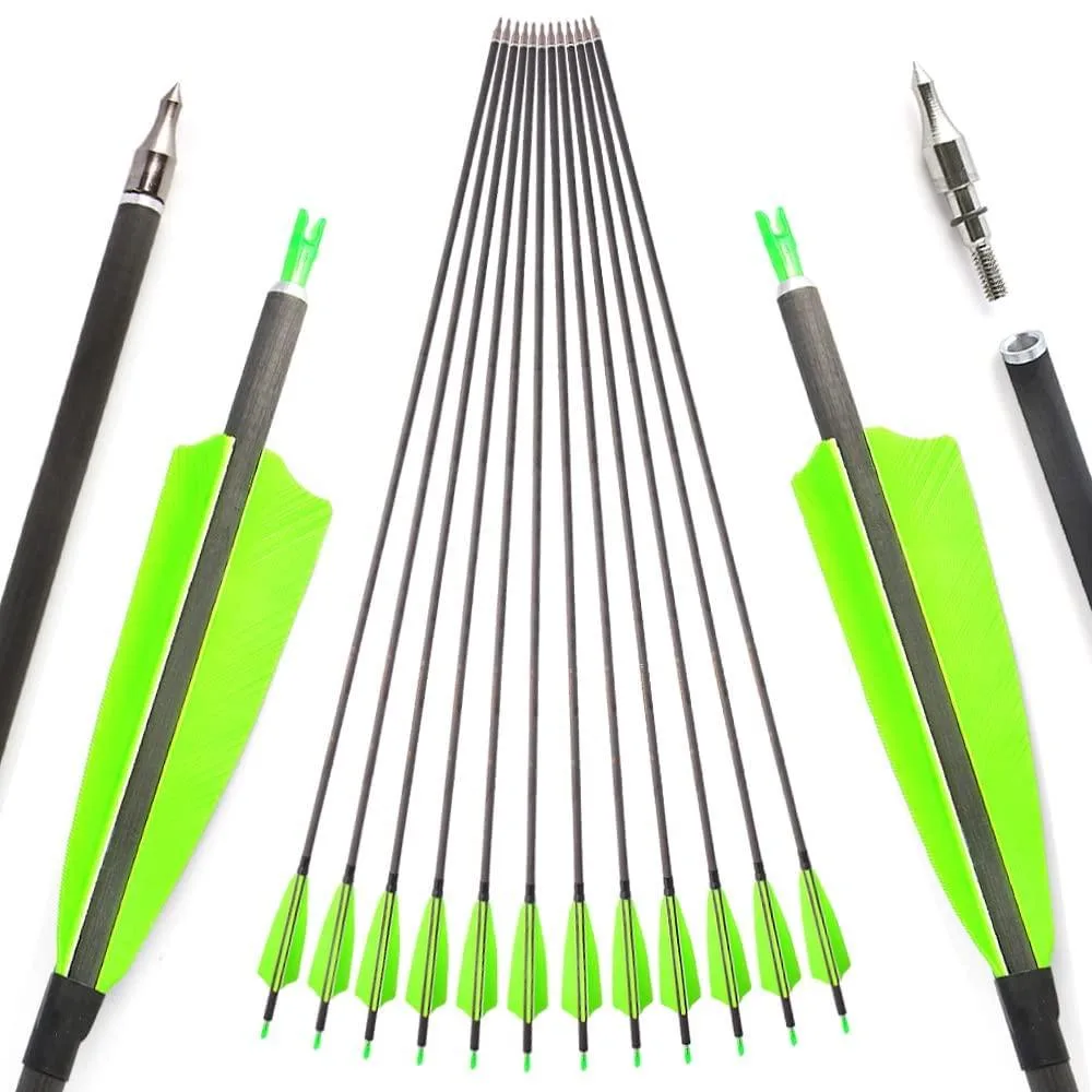 wolfman wolfman SHARROW 33" Carbon Arrows 400 Spine 100gr Tips 12pcs Green — product photo