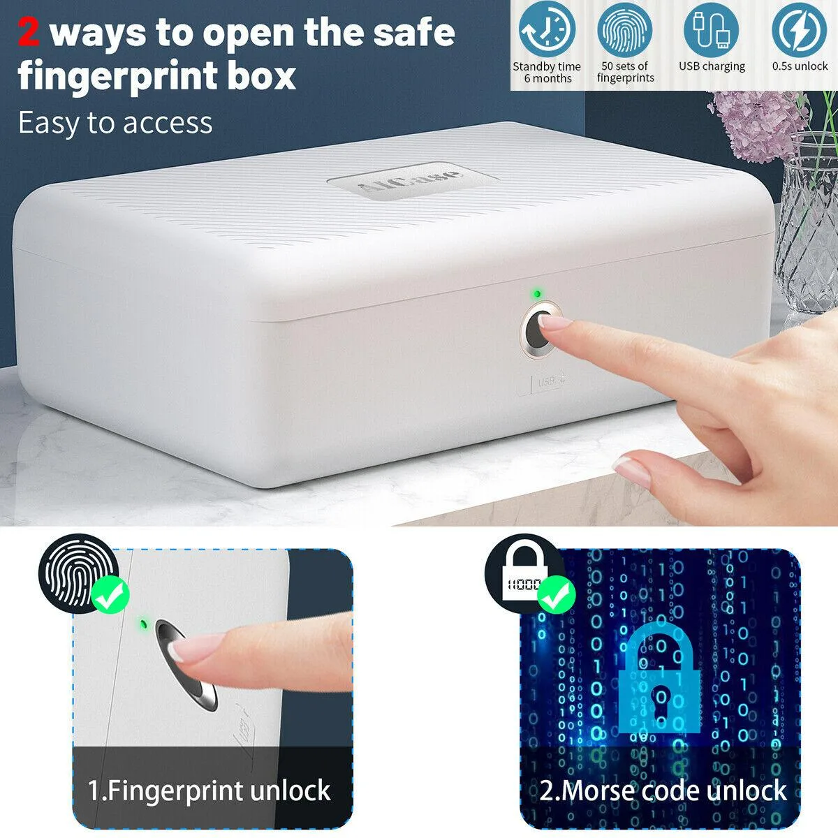 AICase AICase Biometric Fingerprint Safe 8.9" x 5.8" x 3 — product photo