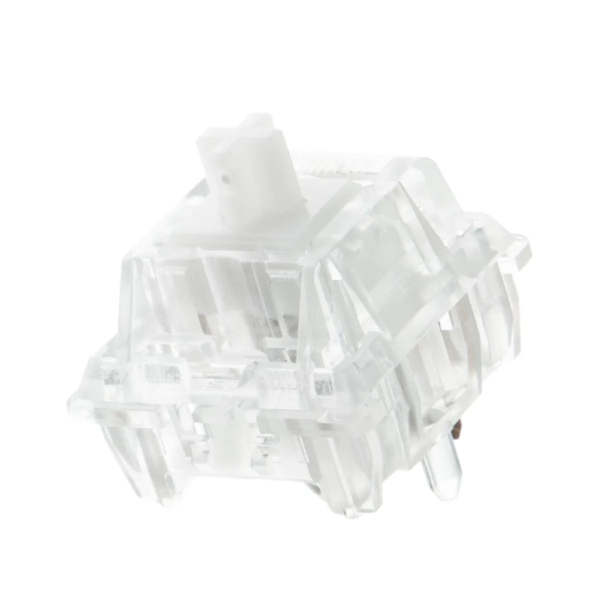Clear plastic box holding thirty-five crystal tactile silent mechanical keyboard switches