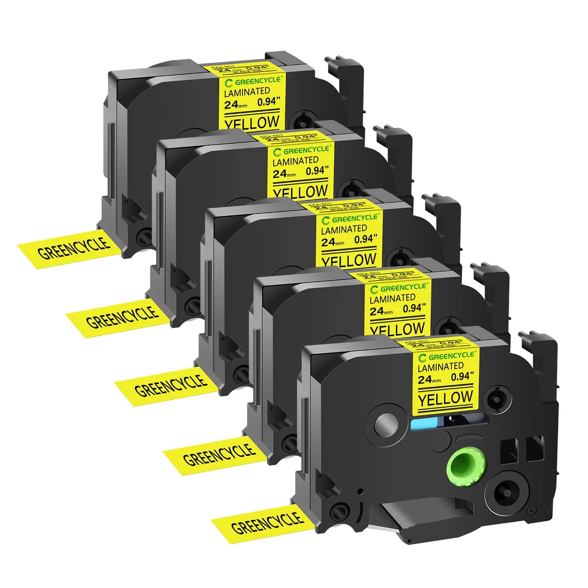 GREENCYCLE GREENCYCLE TZe-651 24mm 0.94" Laminated Yellow Tape Black on Yellow 5 Pack — product photo