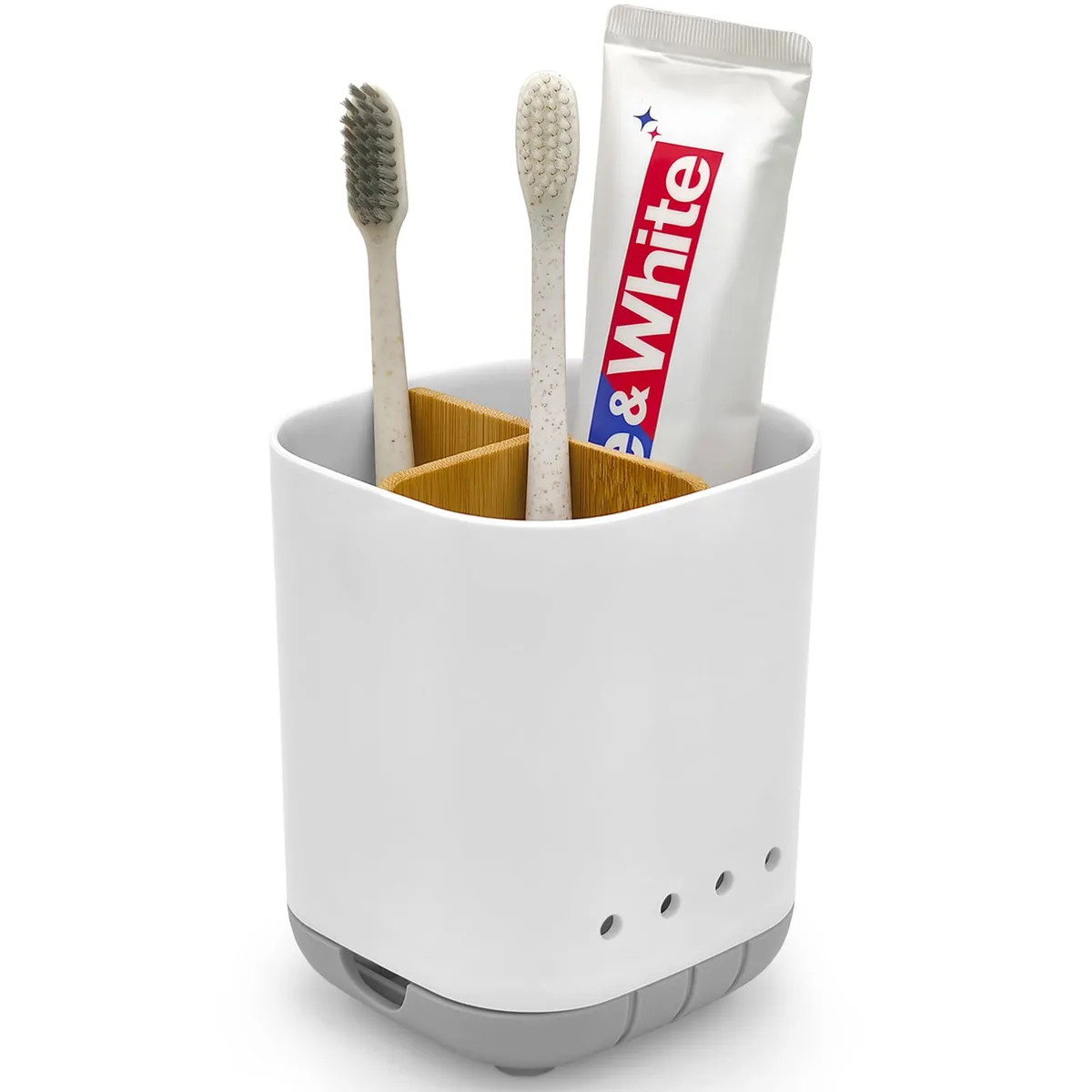 Scartink Toothbrush Holder Grey 3.7x3.5x4.5in Bamboo Divider — product photo