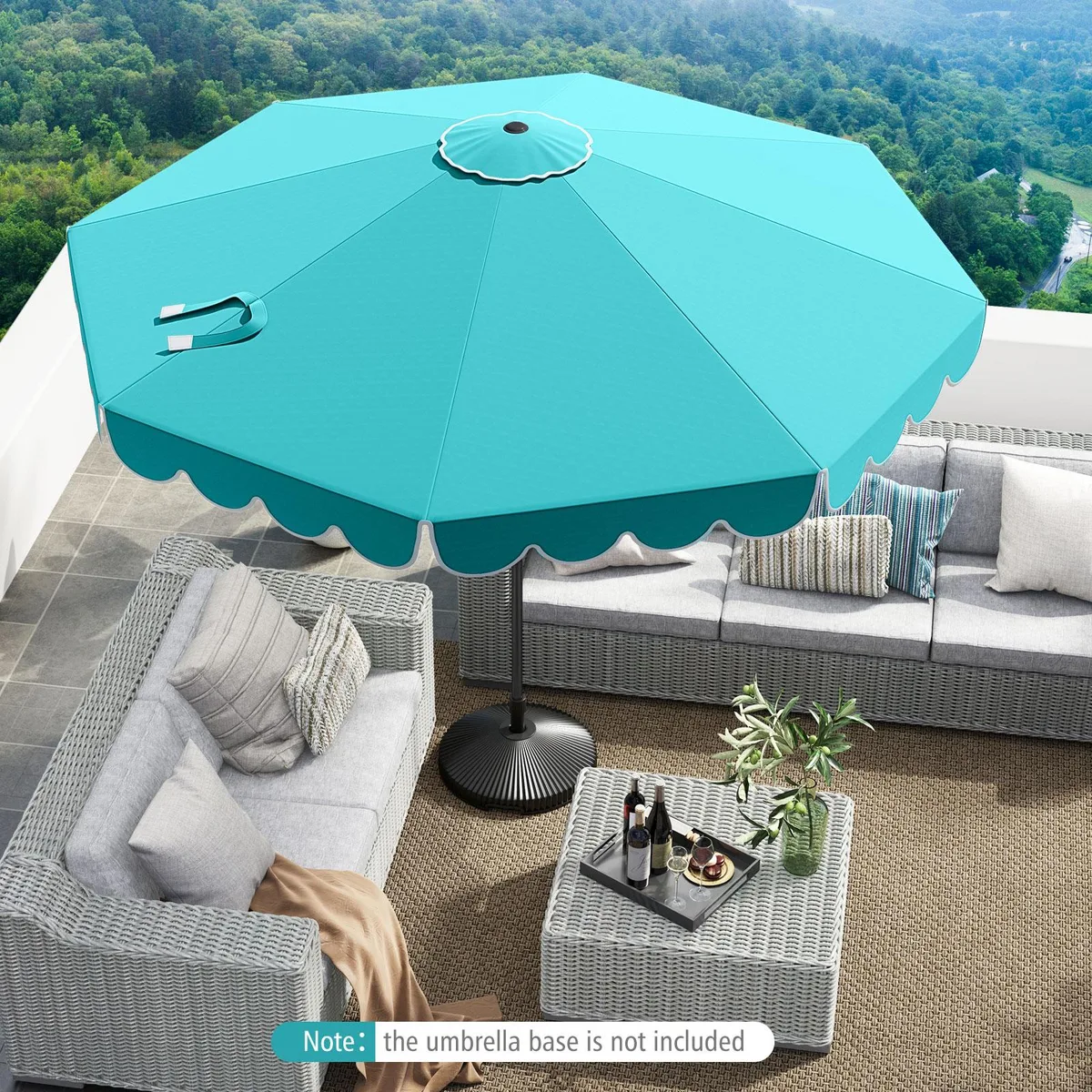 Turquoise 10 ft patio umbrella with crank tilt and air vent