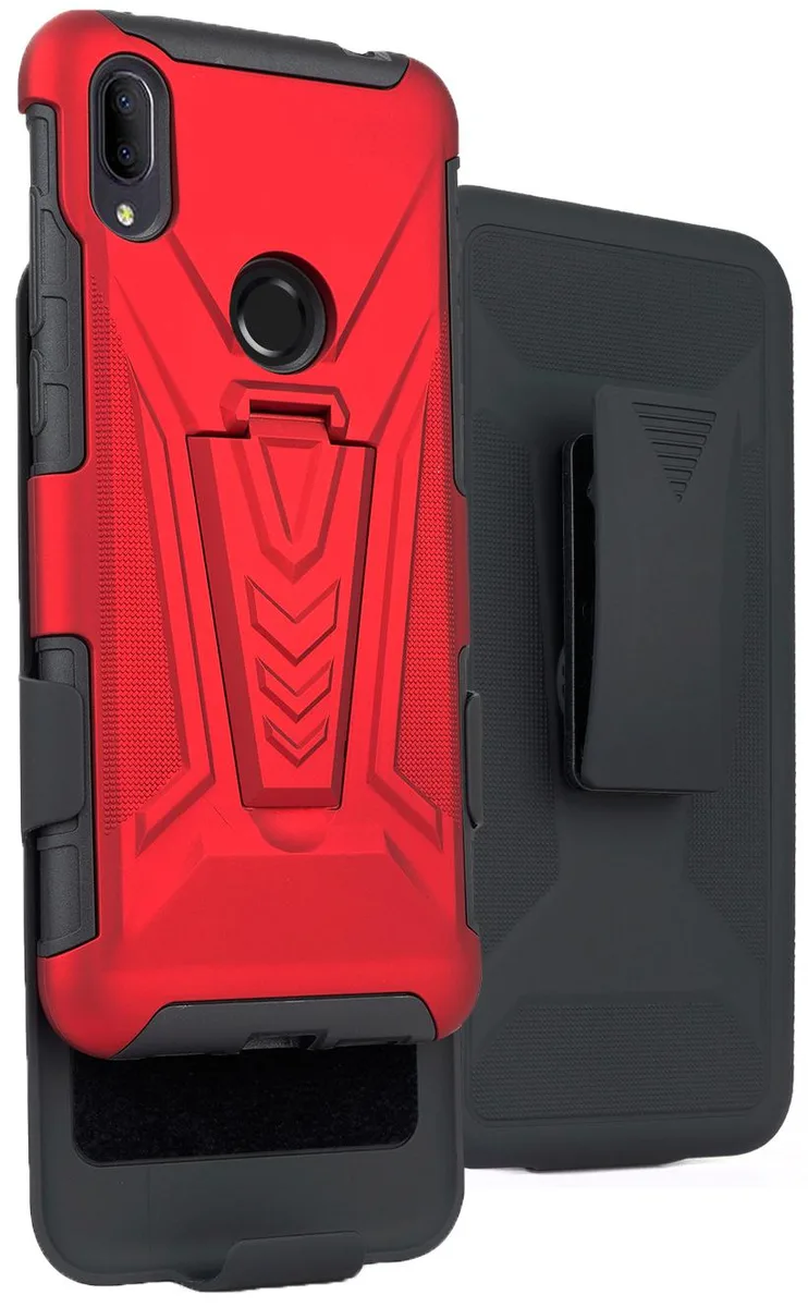 Nakedcellphone Nakedcellphone Red Rugged Kickstand Case &amp; Belt Clip Holster for Lively Jitterbug Smart 3 2021 — product photo