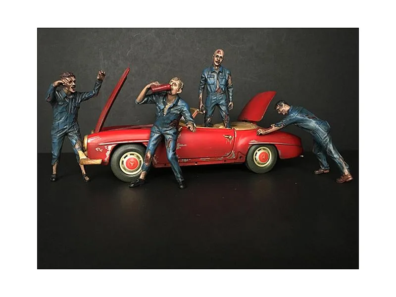 American Diorama American Diorama Zombie Mechanics 4 Piece Figurine Set 1/24 Scale — product photo