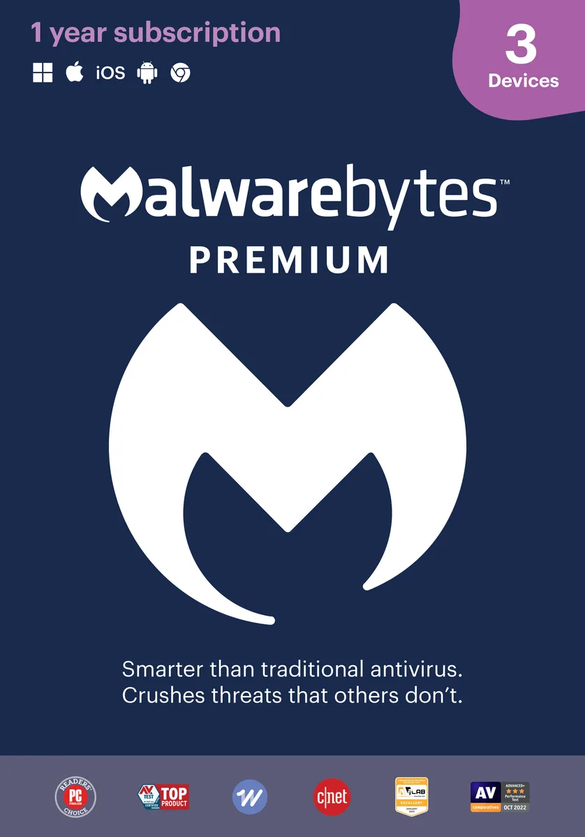 Malwarebytes Malwarebytes Premium 4.5 internet security 3 device 1 year key card — product photo