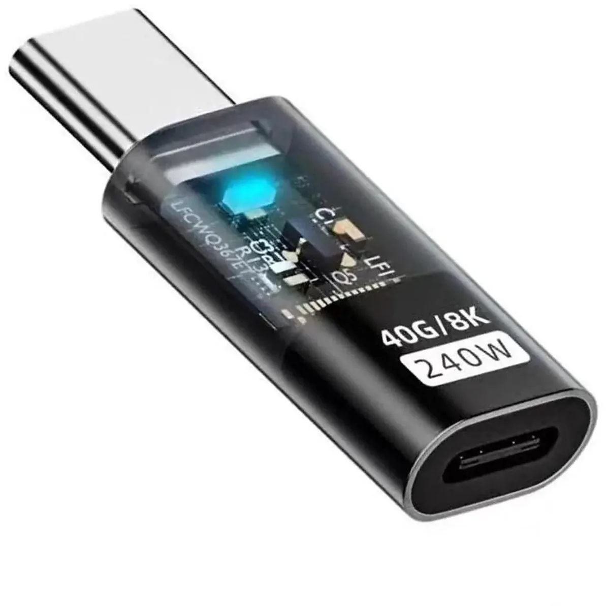 Vszerda Vszerda USB4 Type C Male to Female Adapter Transparent LED 240W 40Gbps 8K@60Hz — product photo