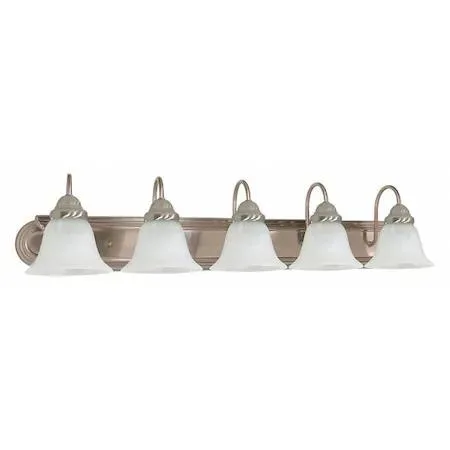 NuVo Ballerina five-light 36 inch vanity with alabaster glass bell shades brushed nickel finish