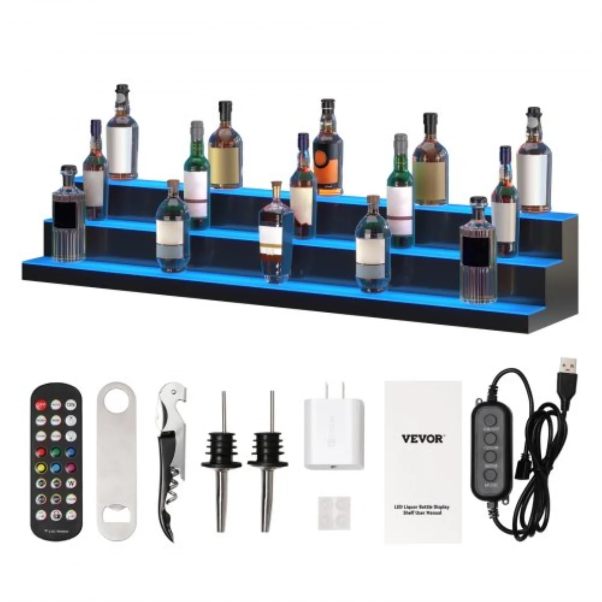 VEVOR VEVOR LED Lighted Liquor Bottle Display 60 Inch 3 Tier Acrylic RF App Control — product photo