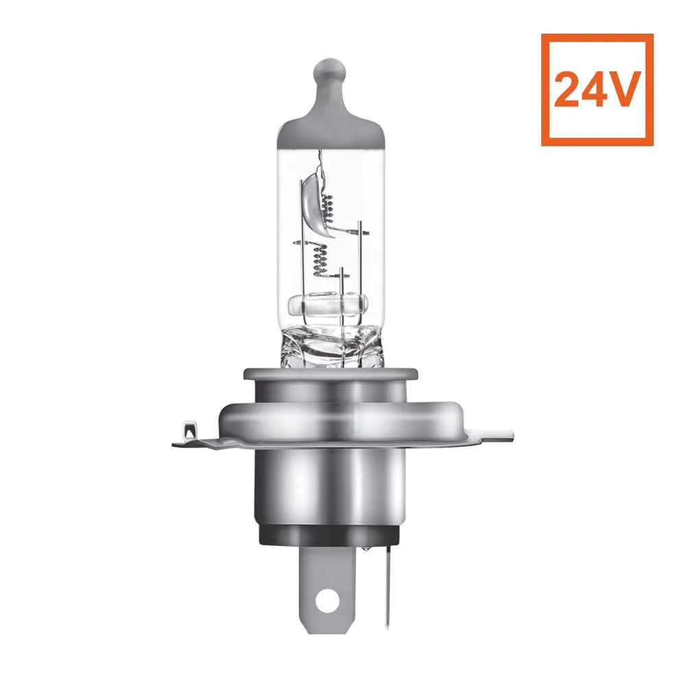 OSRAM H4 halogen headlight bulb, clear glass with metal base