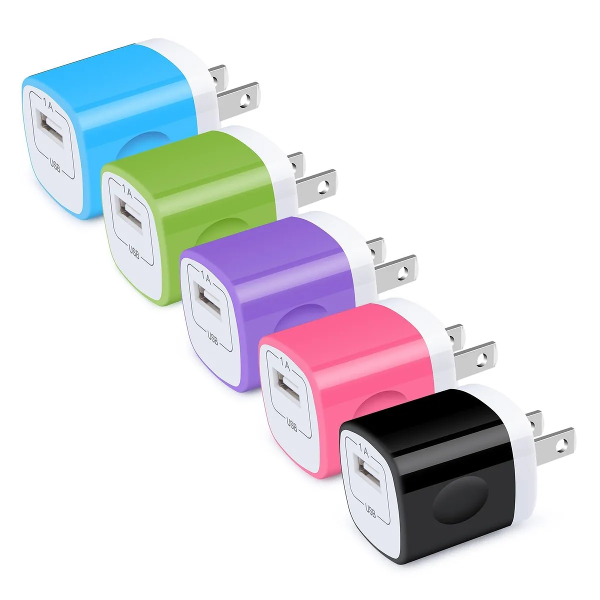  HOOTEK PT-WC-05 USB charger 5-pack 1A/5V multi-colour — product photo