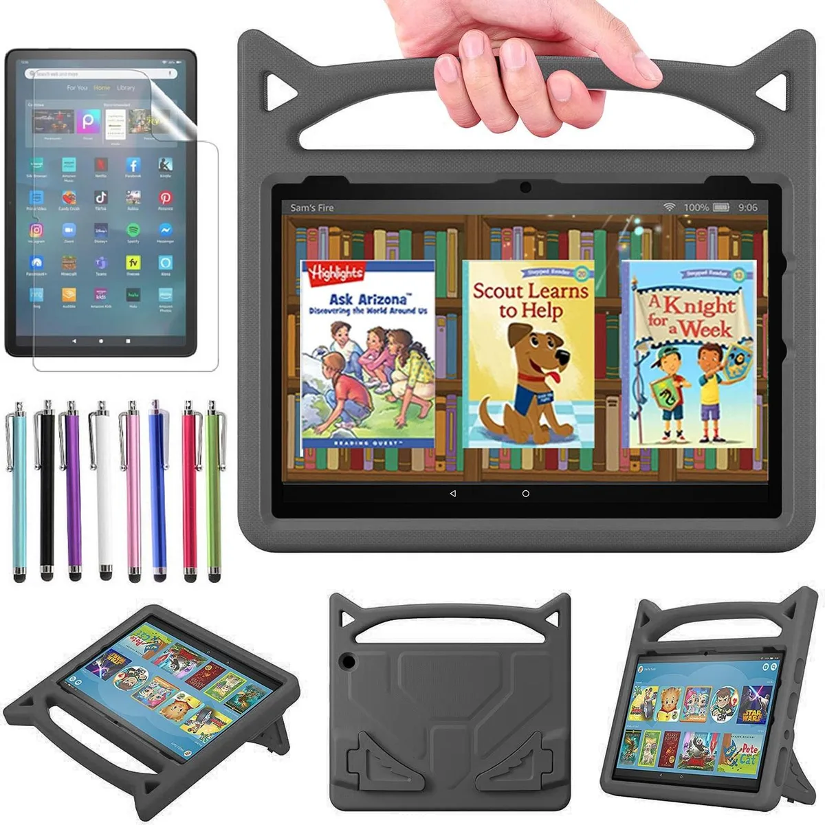 anicestore anicestore Fire Max 11 13th Gen 2023 11" Kid-Proof Case with Handle Stand + Stylus + Screen Protector (Black) — product photo