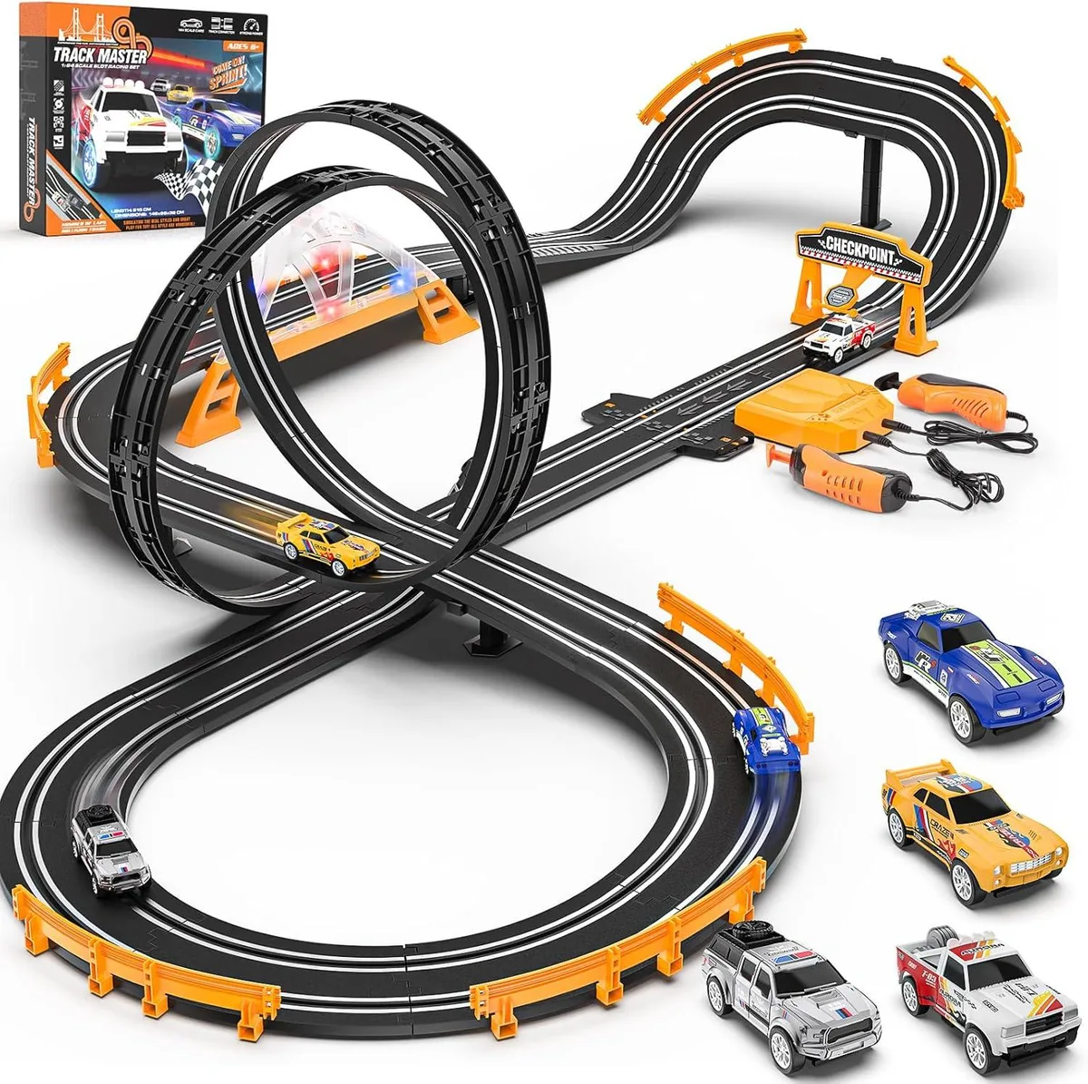 usbroway usbroway Slot Car Race Track Set 4 Cars LED Bridge Pendulum 300-370 mph — product photo