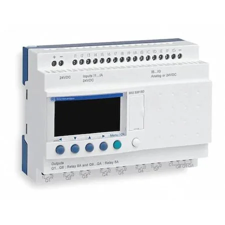Transparent Schneider Electric SR2A201FU smart relay with LCD display and relay outputs