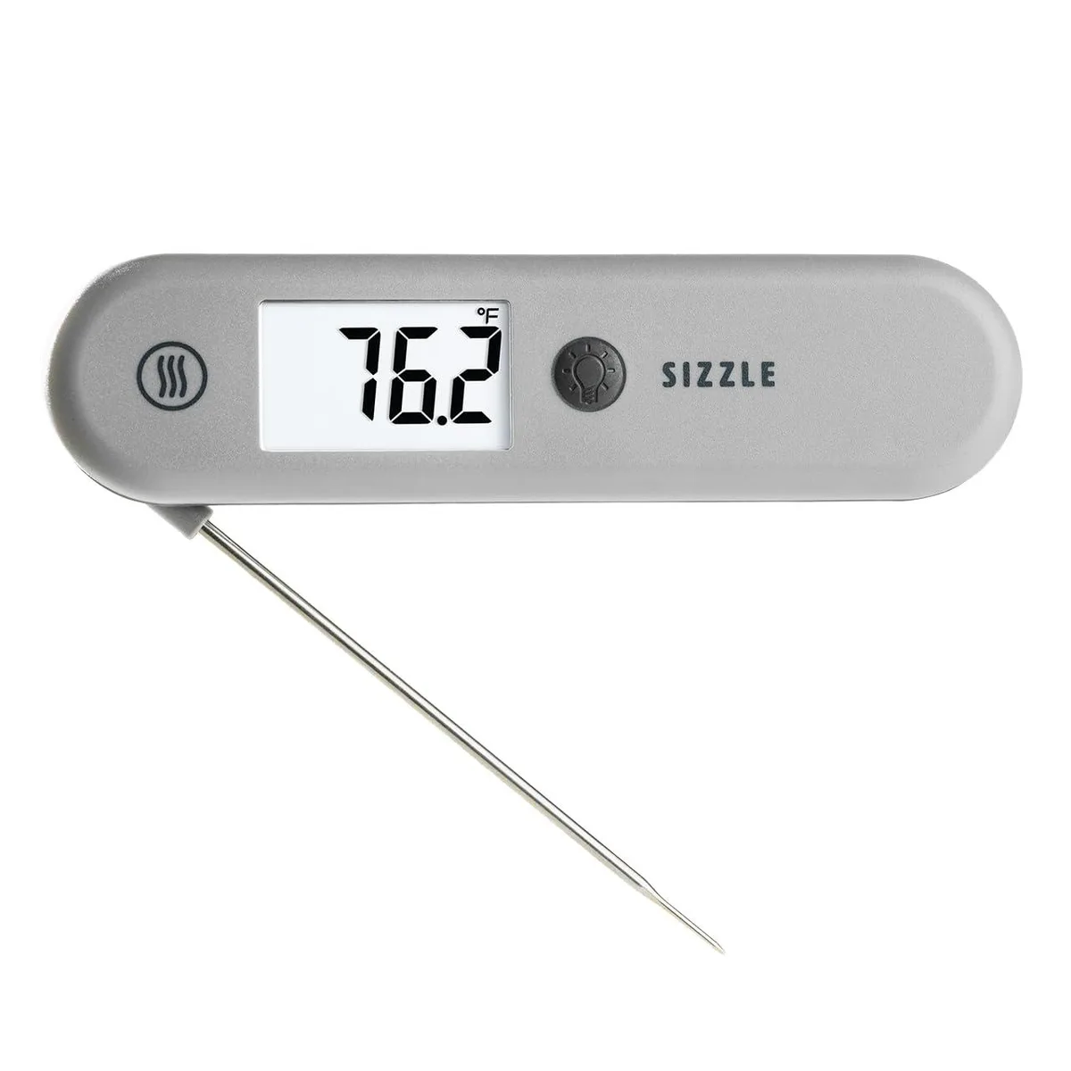 Dove grey digital meat thermometer with folding probe and magnetic back
