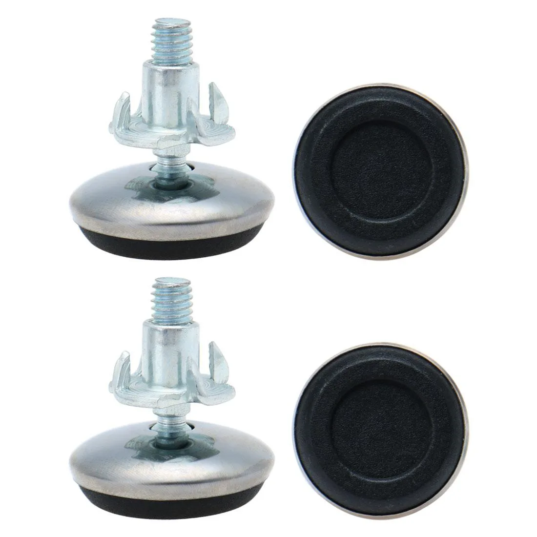 Set of four M6 adjustable leveling feet with plastic bases, 13mm thread diameter, 30mm screw length