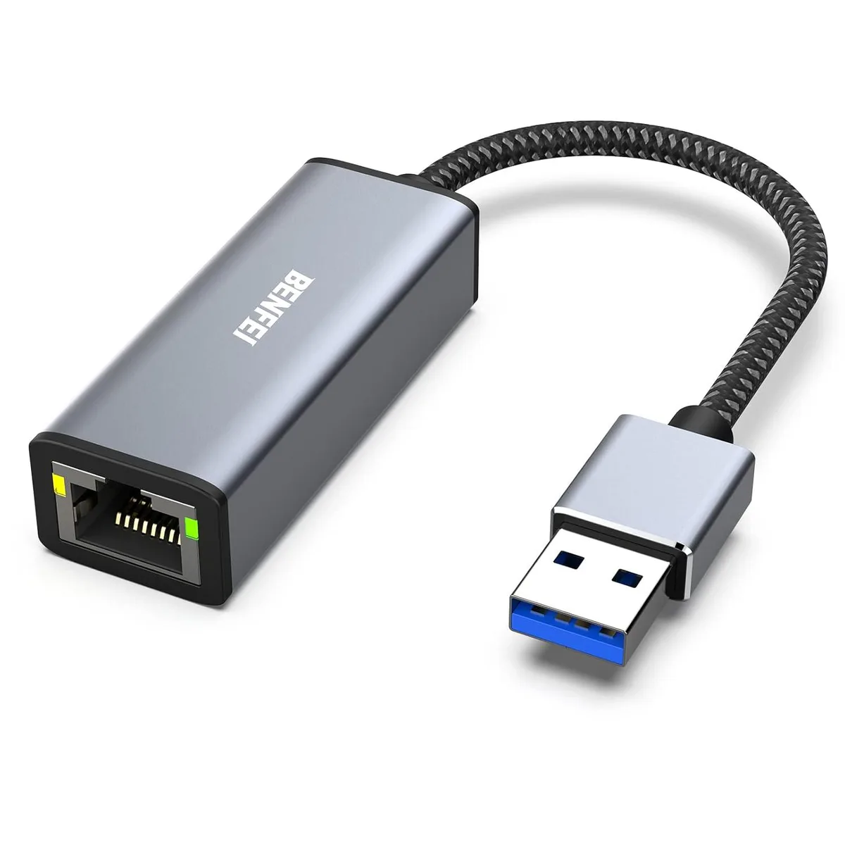 PISKEKAT PISKEKAT USB 3.0 to RJ45 Gigabit Ethernet Adapter Aluminium Shell Nylon Cable — product photo