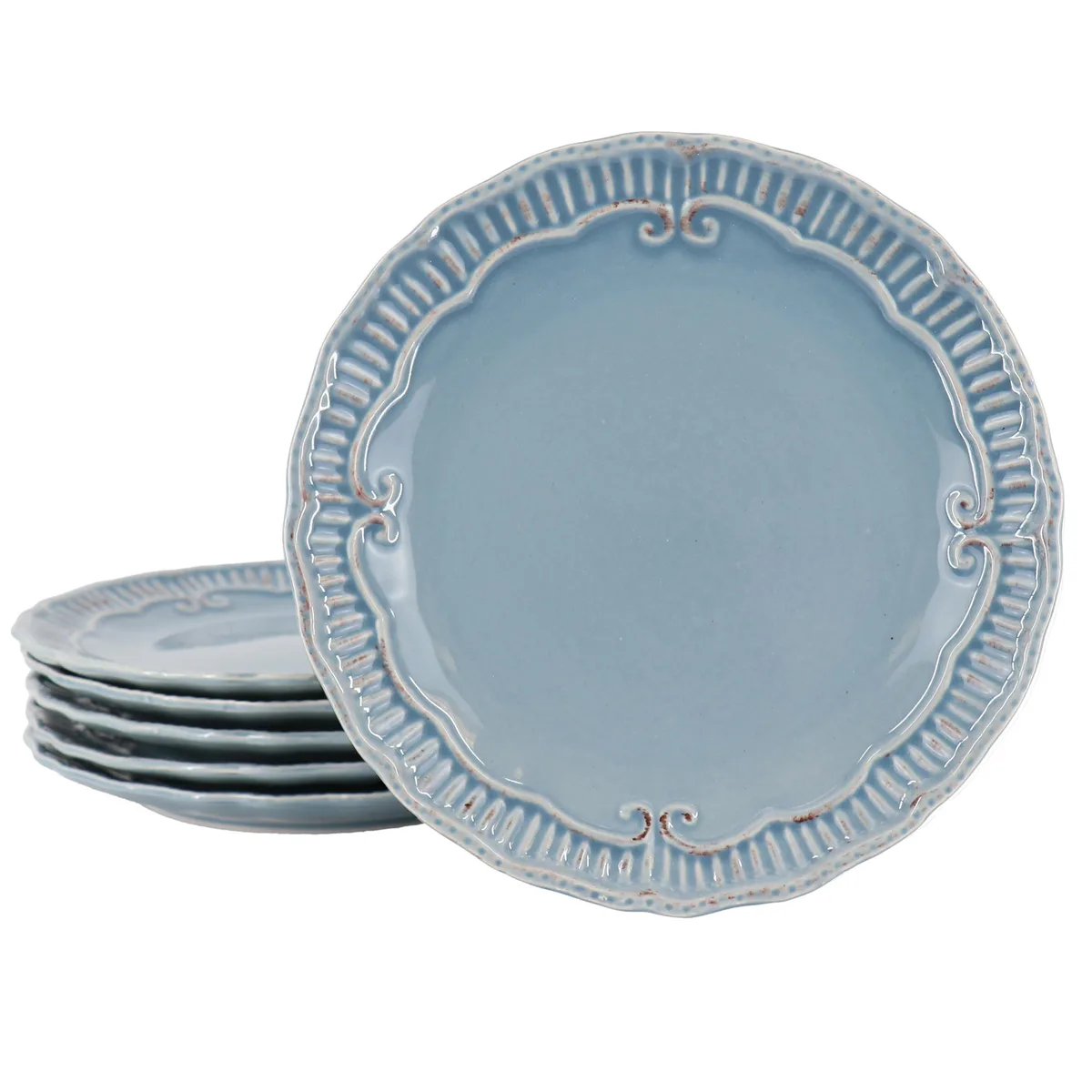 Gibson Gibson Capri 6 Piece 11 Inch Stoneware Dinner Plate Set Blue — product photo