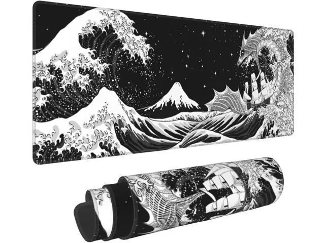 STARNOONTEK STARNOONTEK Black and White Japanese Waves Sea Dragon XL Mouse Pad 31.5 x 11.8 Inch — product photo