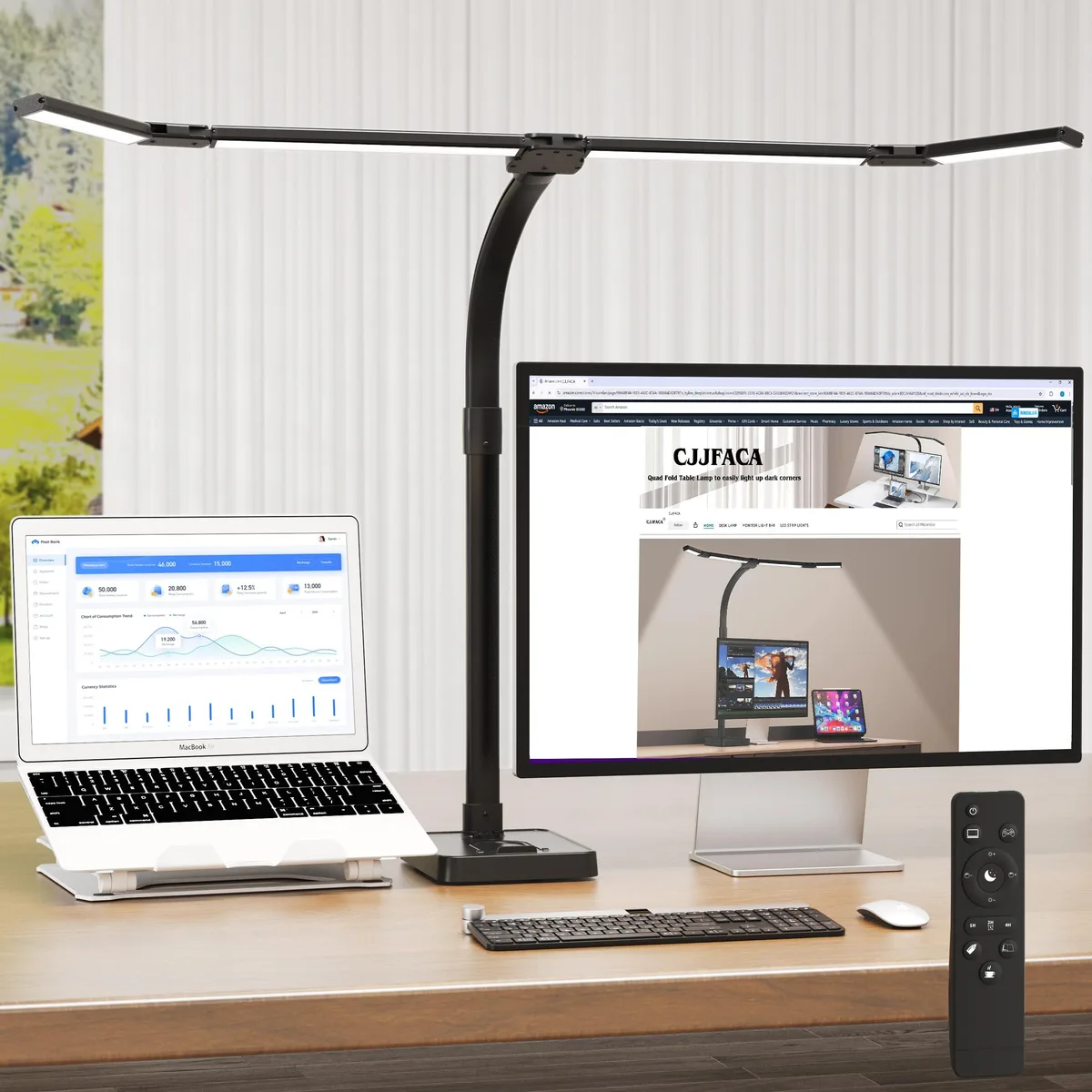 Brushed desk lamp with 42-inch telescopic head and flexible gooseneck