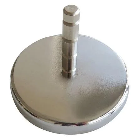 Silver magnetic hook with round base and single curved arm