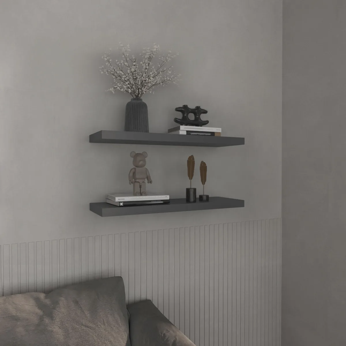 tuphen tuphen Floating Bookshelve 1.50" H 31.50" W 9.80" D Matt Grey 2 Shelves — product photo