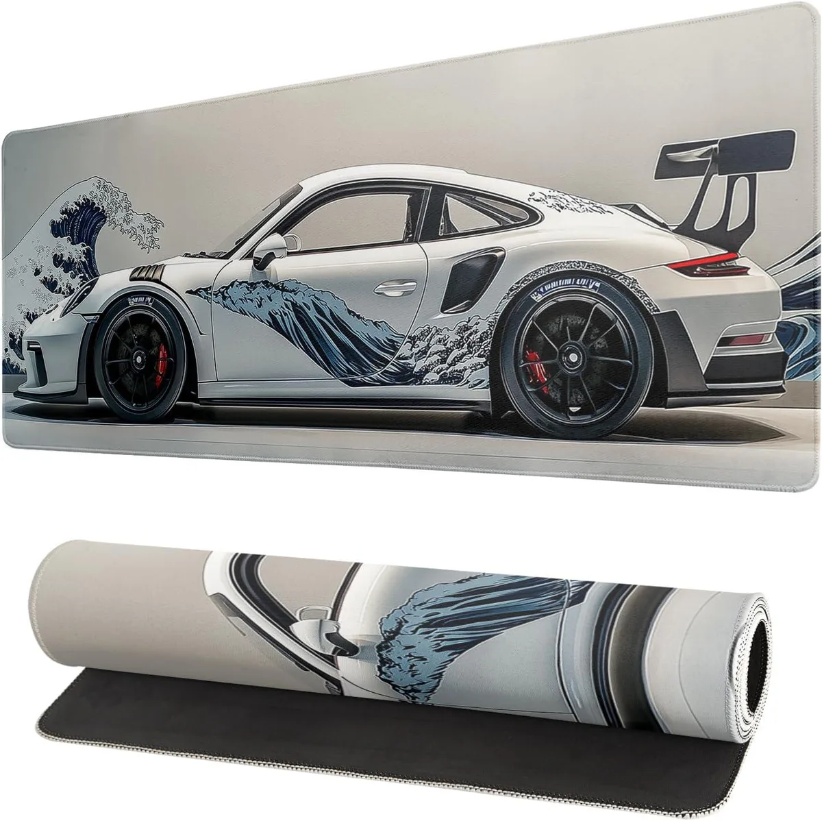 BAOFENG BAOFENG White Ukiyo-e Sports Car Mouse Pad 31.5x11.8 Inch — product photo