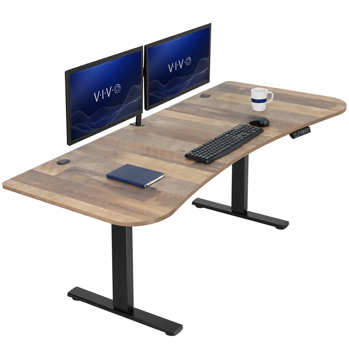 VIVO VIVO Electric Standing Desk 63 x 32 Reclaimed Wood Black Frame — product photo