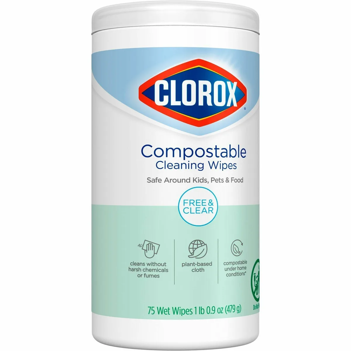 Clorox Clorox 32486CT Free &amp; Clear Cleaning Wipes 4.25" 75/Tub 6/Carton — product photo