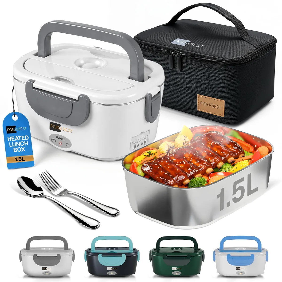 DNBeffulgent DNBeffulgent 80W Heated Lunch Box 1.5L White Gray — product photo