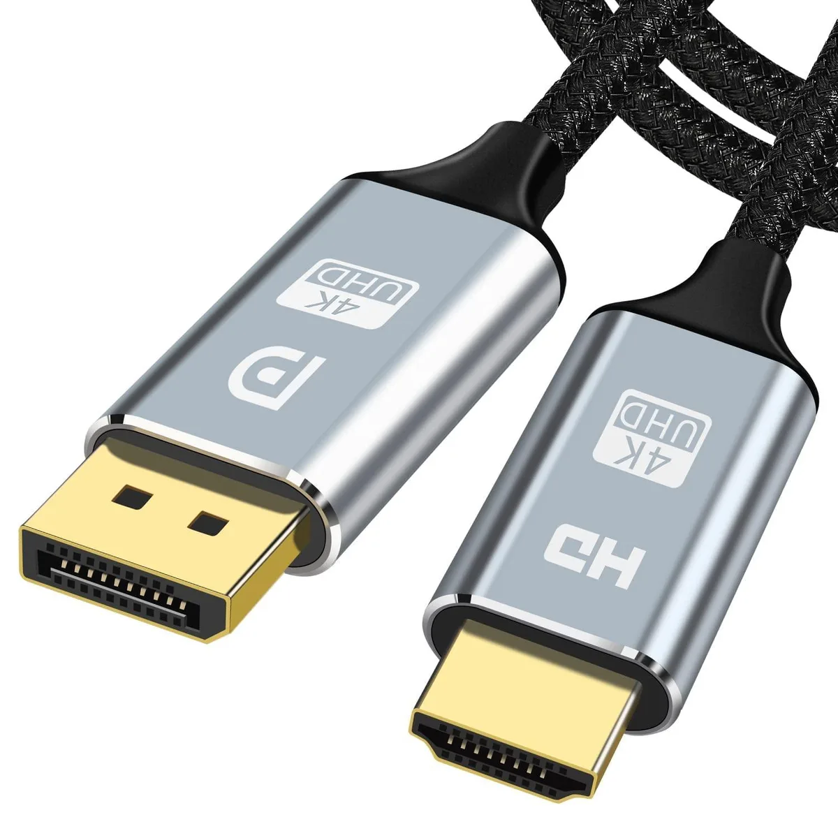 Corn Electronics Corn Electronics DisplayPort to HDMI cable 3.3 ft 4K@30Hz 1440P@60Hz 1080P@120Hz aluminum braided — product photo