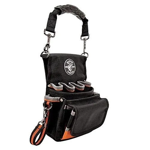 Black ballistic nylon tool pouch with nine pockets and reinforced bottom