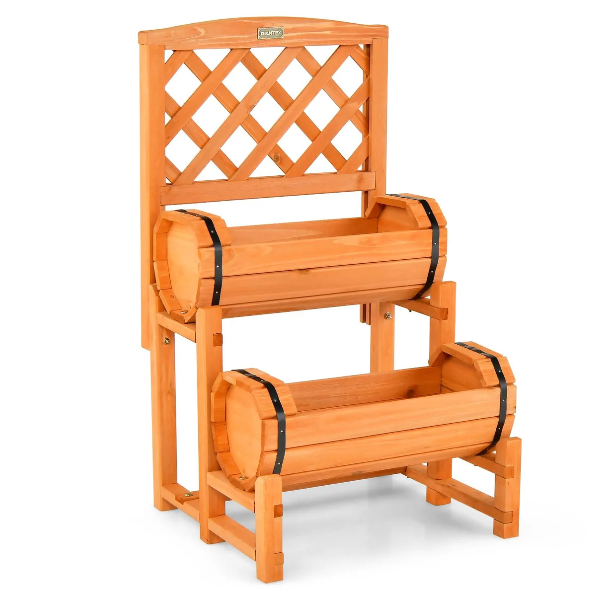 SlickBlue SlickBlue 2-Tier Raised Garden Bed with 2 Cylindrical Planter Boxes and Trellis Orange — product photo