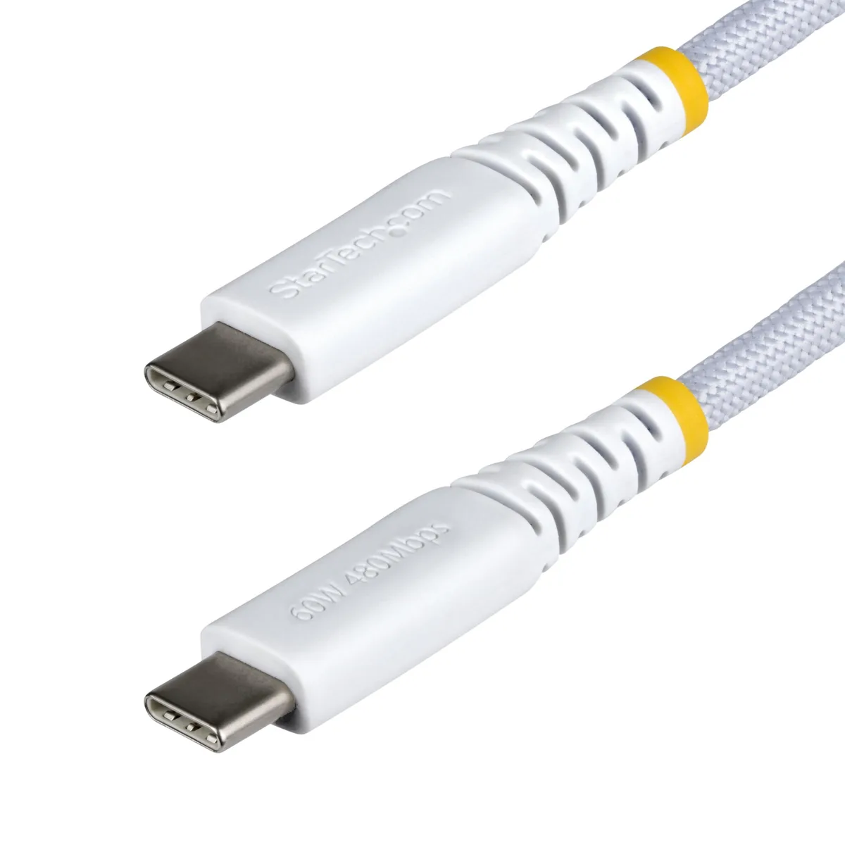 White USB-C to USB-C cable, 36 inches, braided nylon jacket