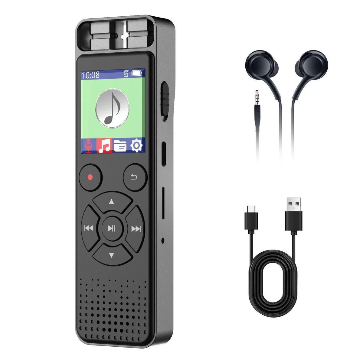 Small rectangular voice recorder with matte finish and front controls