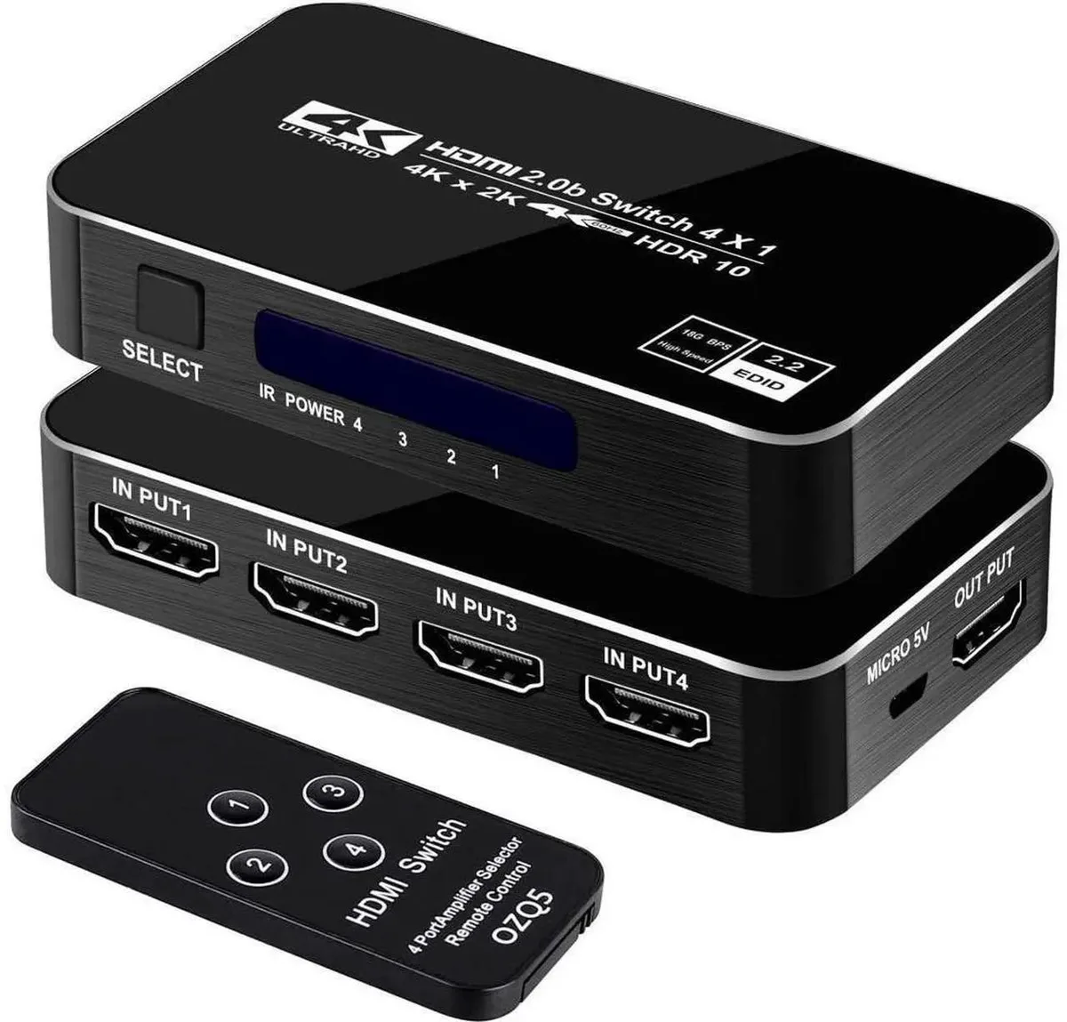 SMUGDESK SMUGDESK 4x1 HDMI Switch 4K@60Hz HDCP 2.2 IR Remote — product photo