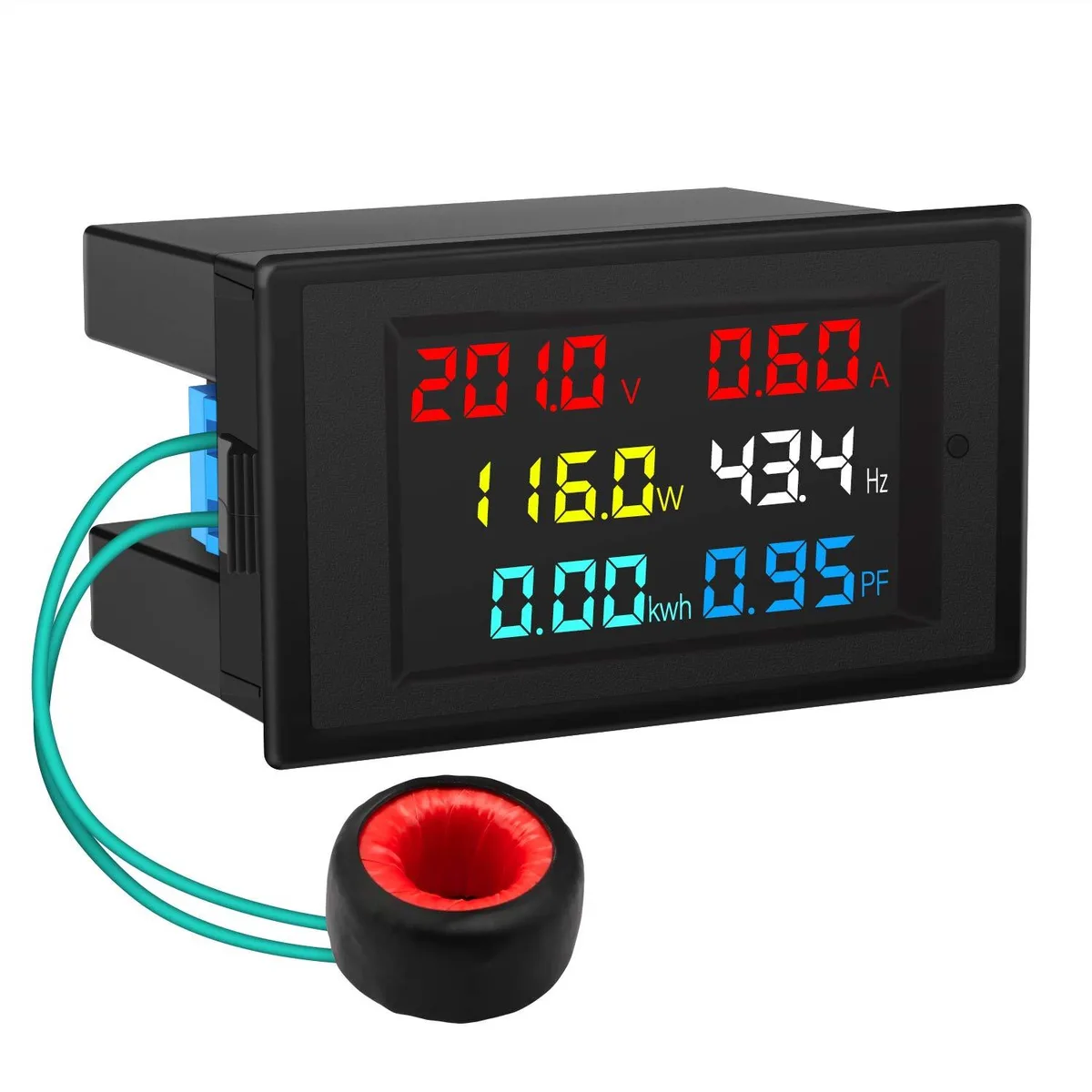 Rectangular digital multimeter with colour LCD screen and current transformer clamp