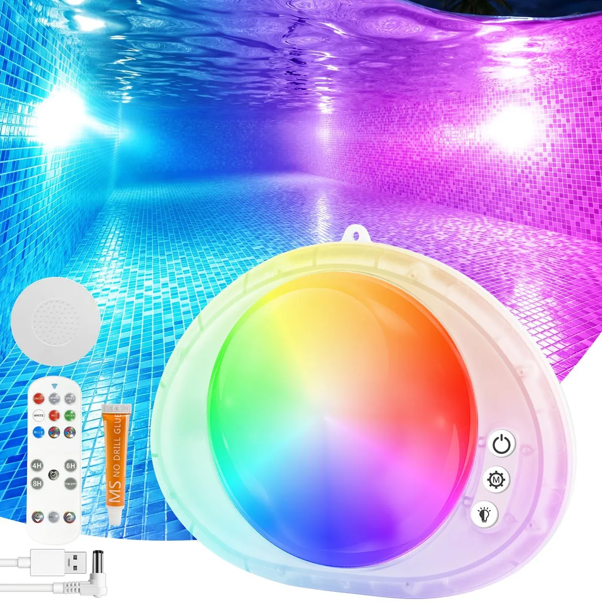 White 5.3 inch round LED pool light with clear prismatic lens