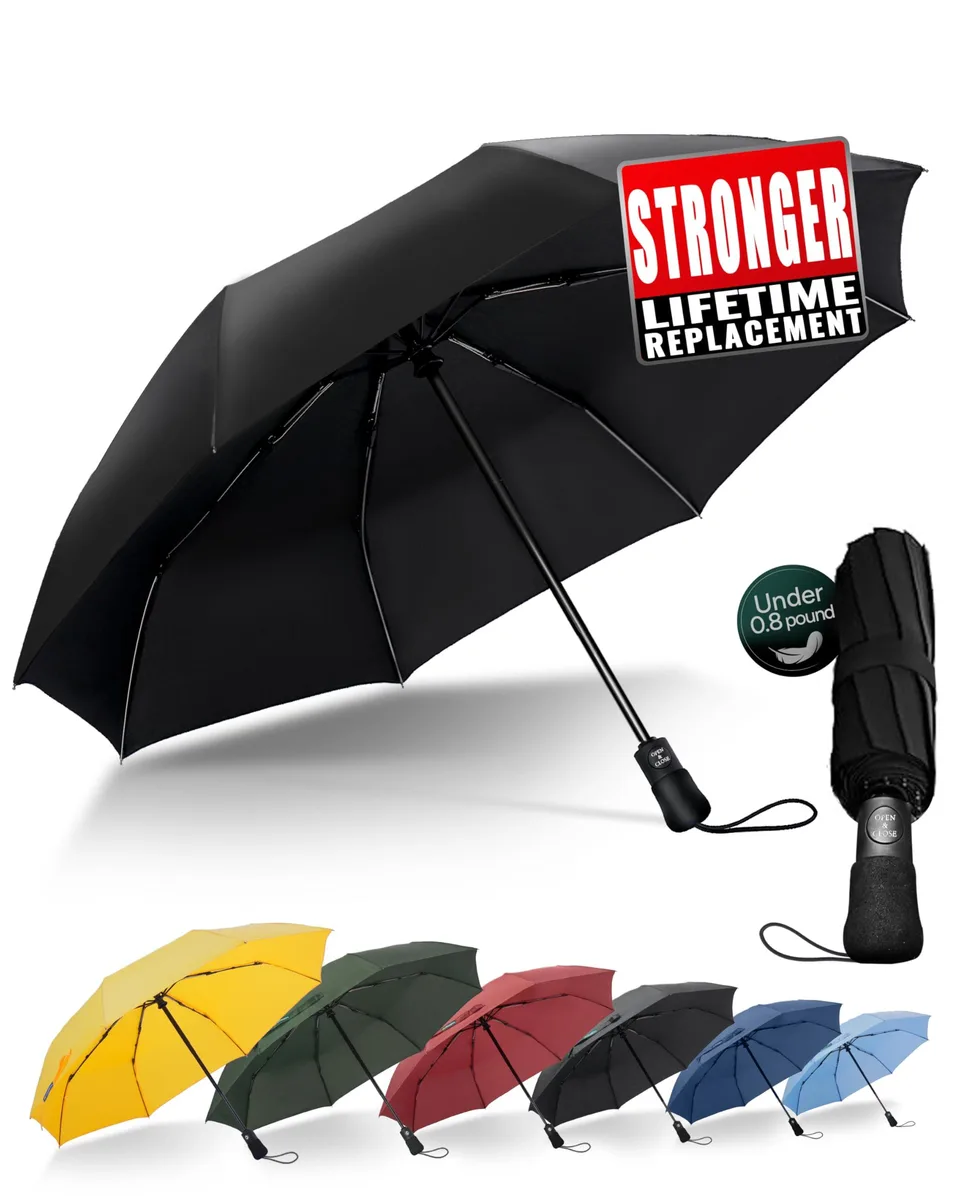 Chakipee Travel Compact Umbrella Windproof 95cm 8 Ribs Black — product photo