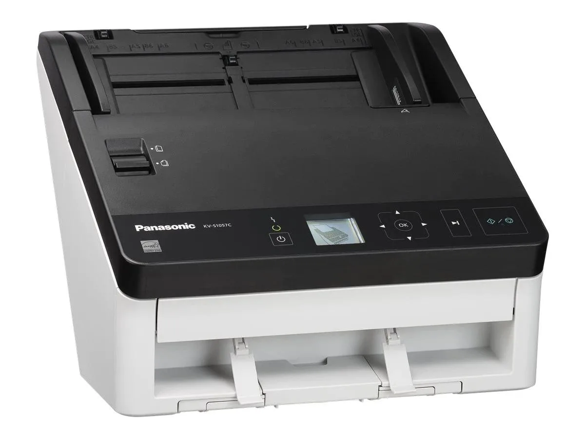 Panasonic KV-S1057C document scanner, compact desktop form, matte grey finish