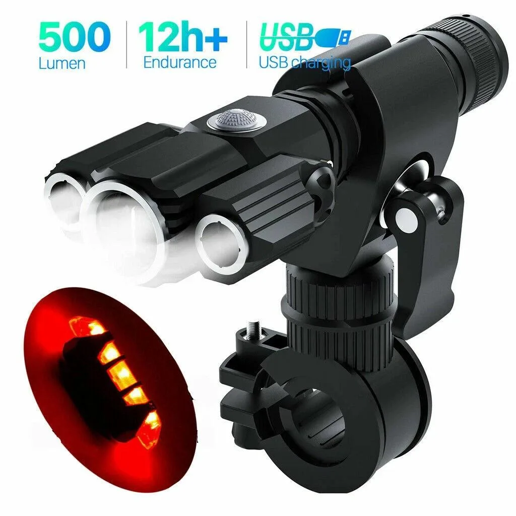 RAYBESTOS UNBRANDED RAYBESTOS UNBRANDED Rechargeable Bike Light Set 500lm Zoomable Front & Tail Light — product photo