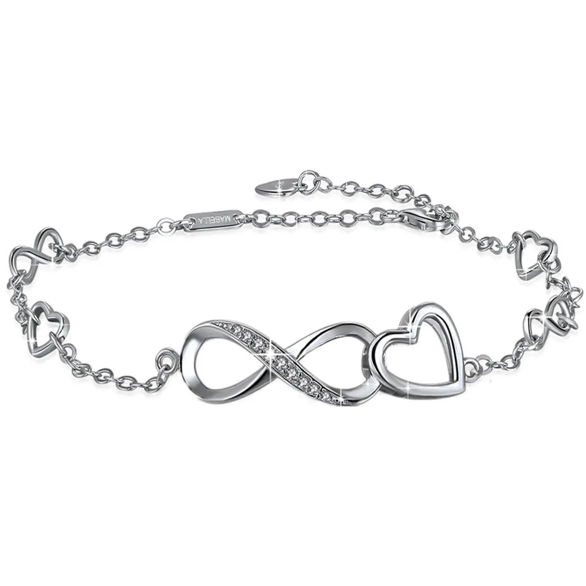 Mabella Fashion Mabella Fashion Sterling Silver Adjustable Infinity Heart Charm Bracelet 10 in — product photo