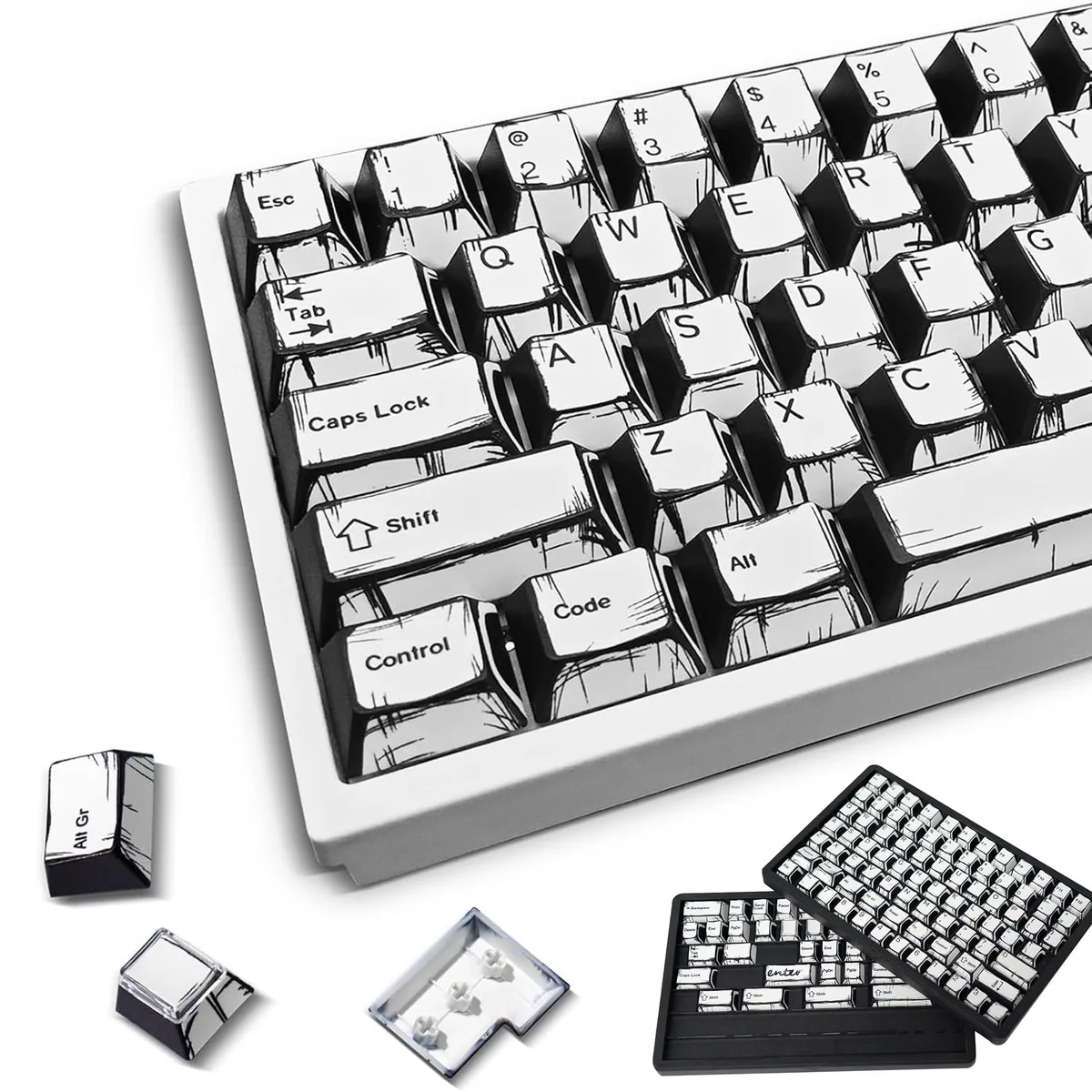 ALSEYE ALSEYE Retro PBT Keycaps White Japanese Manga 141 Keys Cherry Profile — product photo