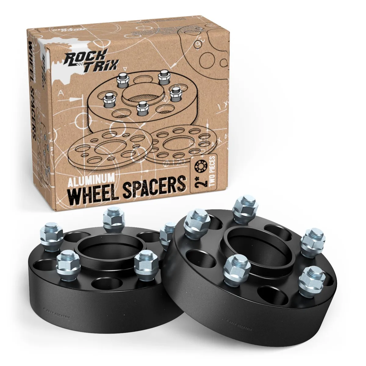 Precision European Motorwerks Precision European Motorwerks 2in 5x127 Hubcentric Wheel Spacers 50mm 71.5mm Bore 1/2x20 Studs Black 2pcs — product photo