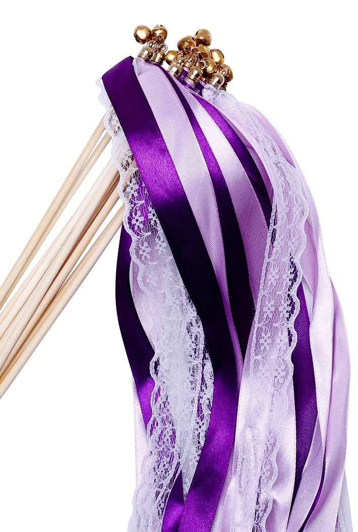 30pcs Lace Ribbon Stick Wands Purple+Lace 24in 11.8in — product photo