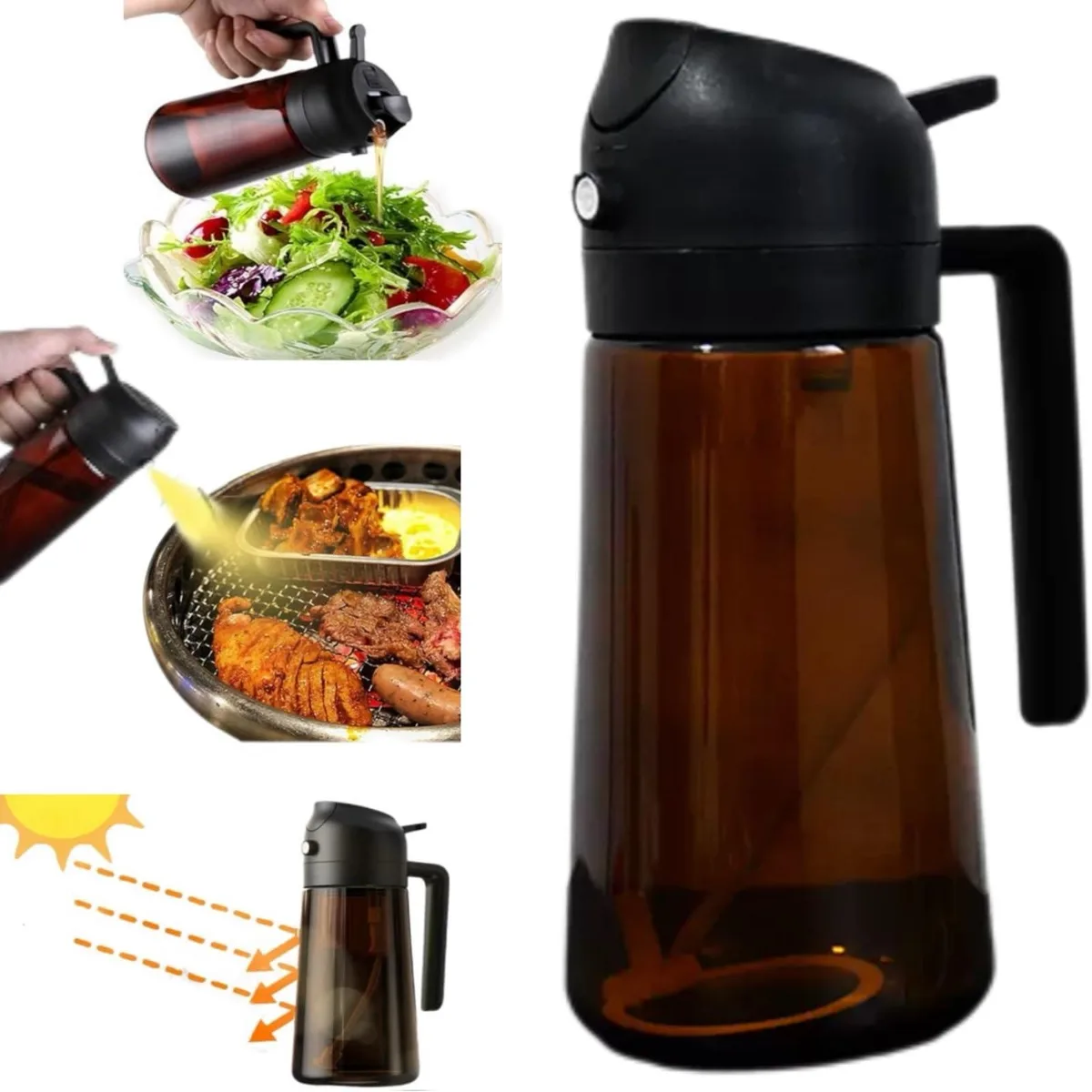  2-in-1 Oil Sprayer Bottle 16oz Borosilicate Glass 17oz 6.8in — product photo