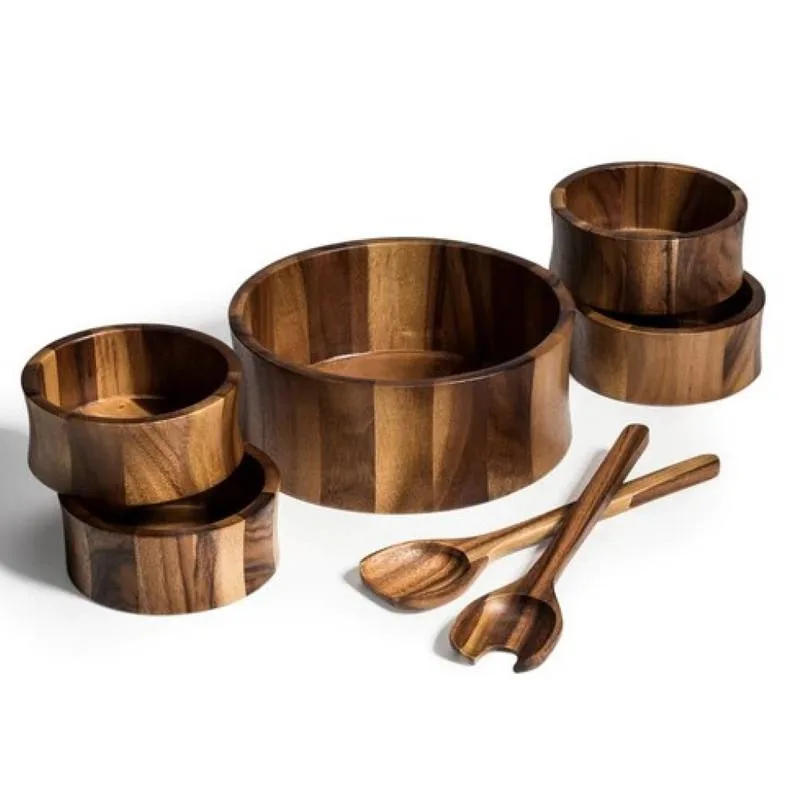 Kalmar Home Kalmar Home 7 Piece Acacia Salad Bowl Set with 4 Individual Bowls and Servers — product photo