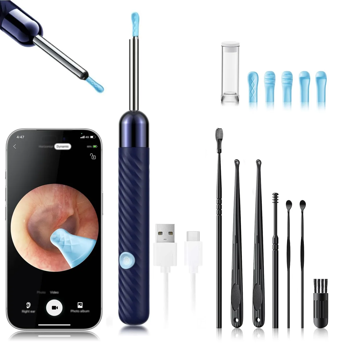 Blue ear camera pen with 1080P lens and six LED lights